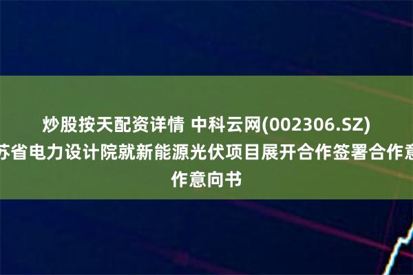 炒股按天配资详情 中科云网(002306.SZ)与江苏省电力设计院就新能源光伏项目展开合作签署合作意向书